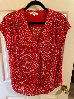 Madison Red Bundle 2 for 1 V-Neck Cap Sleeve Blouse with White Spot Pattern